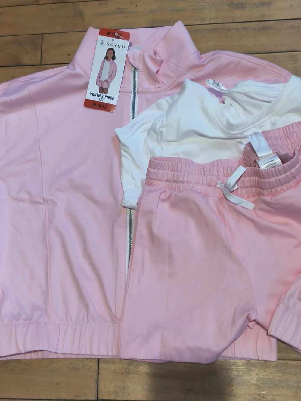 New!!! Soybu Youth Girls 3-piece Set Full Zip Jacket Tee Short Pink Color Size S